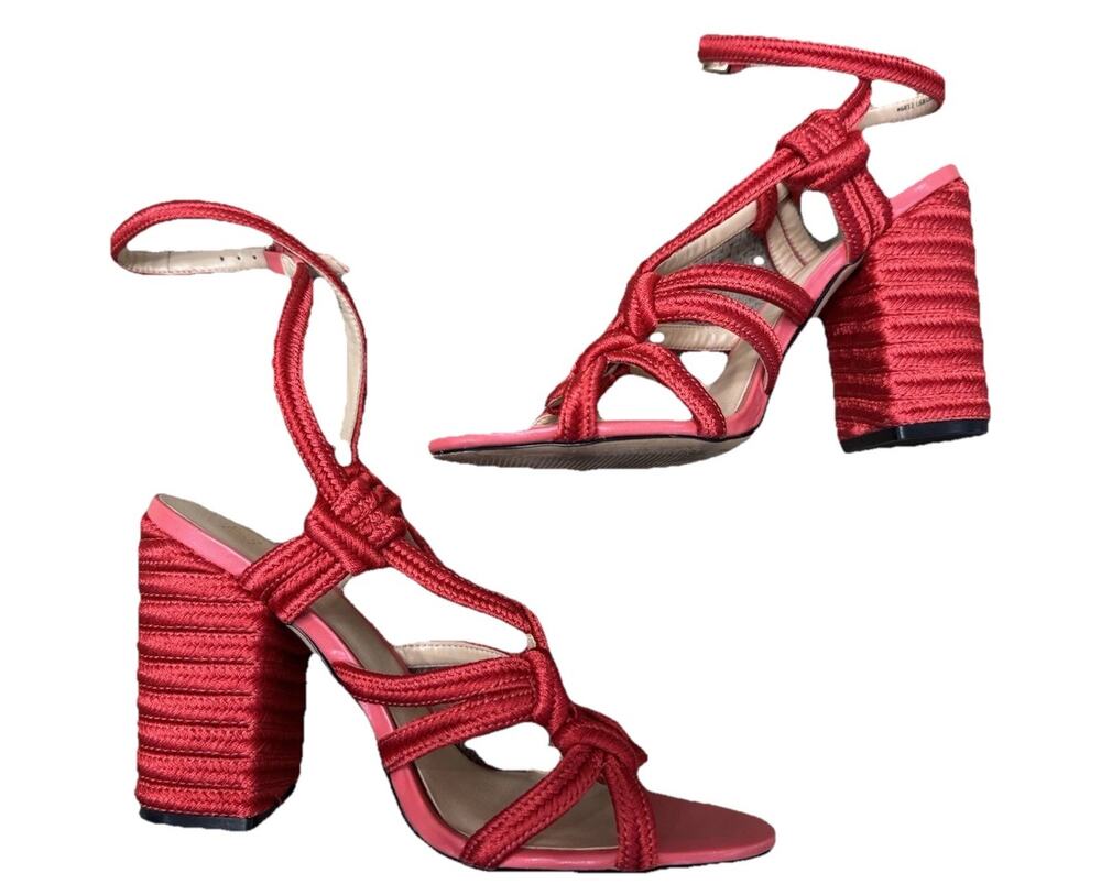 CAbi Red Strappy Ankle Strap Block Heel Open Toe Sandals US 8 EU 39 #6012
